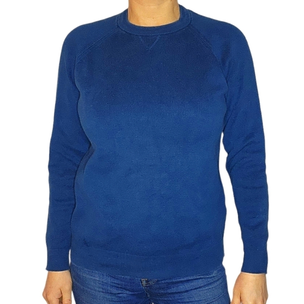Zara Pullover Crew Neck Sweater Blue Medium Cotton Long Sleeve